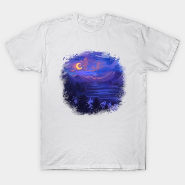 Rabbit under night sky T-Shirt by KucingKecil